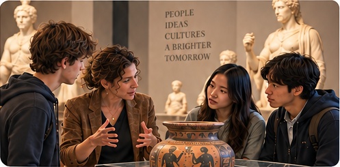 Students and an educator exploring a featured learning experience
